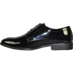 Bravo Mens Classic Plain Toe Shiny Patent Tuxedo Oxford Dress Shoe in Black