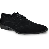 Bravo Mens Vegan Suede Wedding & Prom Wingtip Lace Up Dress Shoe in Black