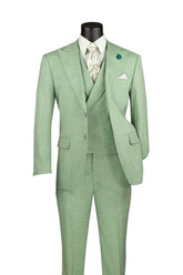 Light Green Modern Fit 3-Piece Suit with Lapel Vest & Adjustable Pants
