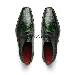 Marco Di Milano Moncalieri Green Genuine Alligator / Cobra Skin Dress Derby Oxfords
