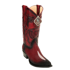Men's King Exotic Snip Toe Stingray Boots Single Stone Handmade Burnished Burgundy (494R1243)