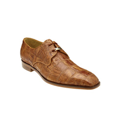 Mens Belvedere Sabato Crocodile Patchwork Oxford Dress Shoe in Honey Tan