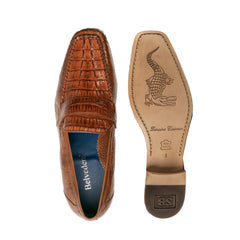 Mens Belvedere Natale Genuine Crocodile Loafer Dress Shoe in Brandy