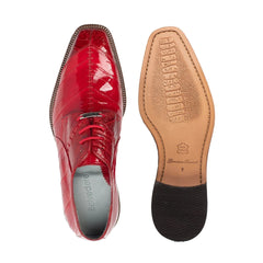 Mens Belvedere Nome Genuine Eel & Ostrich Lace Up Dress Shoe in Red