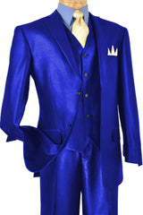Mens Classic Vested Shiny Sharkskin Blue Suit