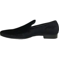 Bravo Mens Modern Slip On Velvet Tuxedo Loafer in Black - Men's Dress Shoes