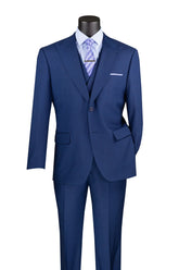 Navy Modern Fit 3-Piece Suit with Lapel Vest & Adjustable Pants