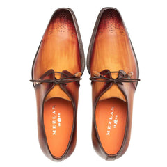 Principe Tan/Rust Patina Leather Men’s Derby Shoes By Mezlan Made In Spain Brand