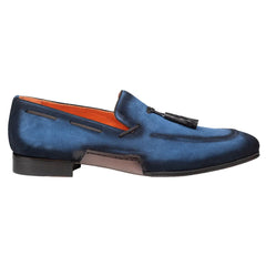 Men's Pavese Cobalt Suede Tassel Slip-On Shoes By Mezlan Made In Spain Brand