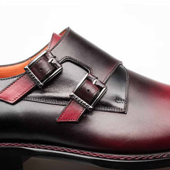 Pintor Burgundy Bi-Tone Double Monk Strap Shoes By Mezlan Made In Spain Brand