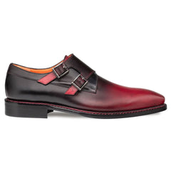 Pintor Burgundy Bi-Tone Double Monk Strap Shoes By Mezlan Made In Spain Brand