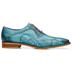 Belvedere Roberto Antique Aqua Genuine American Alligator Calf Wingtip Oxford Shoes