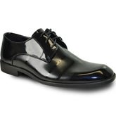 Bravo Mens Classic Patent Textured Tuxedo Oxford Lace Up Dress Shoe in Black