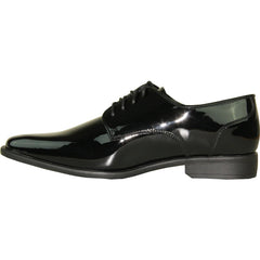 Bravo Mens Modern Pointy Square Toe Oxford Patent Tuxedo Shoe in Black
