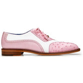 Belvedere Sesto Rose Pink / White Genuine Ostrich Quill Italian Calf Wingtip Shoes