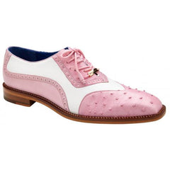 Belvedere Sesto Rose Pink / White Genuine Ostrich Quill Italian Calf Wingtip Shoes