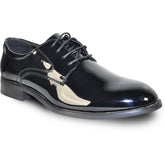 Bravo Mens Plain Round Toe Shiny Patent Tuxedo Shoe in Black