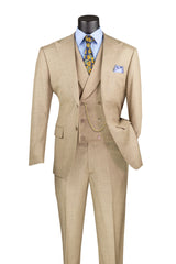 Taupe Modern Fit 3-Piece Suit with Lapel Vest & Adjustable Pants