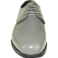 Bravo Mens Classic Plain Square Toe Shiny Patent Tuxedo Dress Shoe in Grey