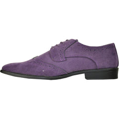 Bravo Mens Vegan Suede Wedding & Prom Wingtip Lace Up Dress Shoe in Purple