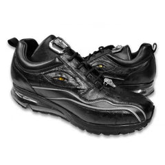 Belvedere Rexy III Black Ostrich Calfskin Bubble Soled Sneakers With Eyes