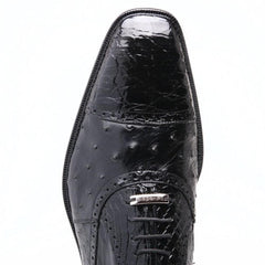 Belvedere Men's Black Ostrich Crocodile Shoes Cap Toe Onesto