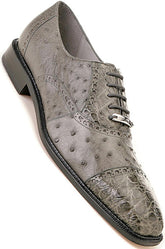 Belvedere Men's Gray Ostrich Crocodile Shoes Cap Toe Onesto