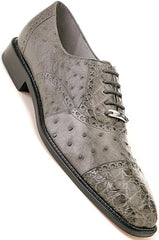 Belvedere Men's Gray Ostrich Crocodile Shoes Cap Toe Onesto