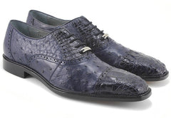 Belvedere Men's Navy Ostrich Crocodile Shoes Cap Toe Onesto