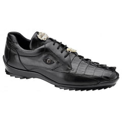 Belvedere Vasco Black Genuine Hornback Crocodile Soft Calf Casual Sneakers with Eyes