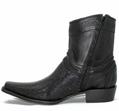 Botines de Pata de Avestruz Original Horma Europea Cuadrada Negro LAB-76B0505