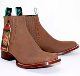 Botines Charros de Gamuza Punta Cuadrada para Mujer Color Taupe LAB-32B6361