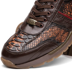 Marco Di Milano Brescia Python & Calfskin Sneakers Cognac