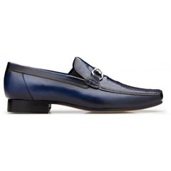 Belvedere Bruno Navy Genuine Ostrich Leg and Italian Calf Dress Loafer Shoes