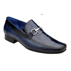 Belvedere Bruno Navy Genuine Ostrich Leg and Italian Calf Dress Loafer Shoes