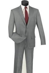 Mens Modern Fit 2 Button 100% Wool Windowpane Suit in Grey