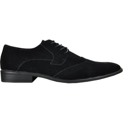 Bravo Mens Vegan Suede Wedding & Prom Wingtip Lace Up Dress Shoe in Black