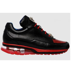 Belvedere Flash Men's Shoes Black & Red Exotic Ostrich / Calf-skin Leather Casual Sneakers