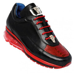 Belvedere Flash Men's Shoes Black & Red Exotic Ostrich / Calf-skin Leather Casual Sneakers