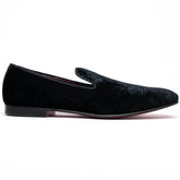 Zelli Formal II Black Velvet Loafer with Hand-Stitched Crocodile Vamp