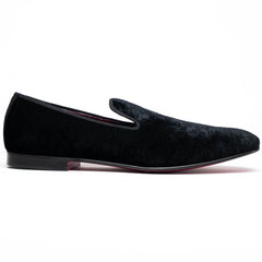 Zelli Formal II Black Velvet Loafer with Hand-Stitched Crocodile Vamp