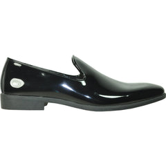 Bravo Mens Classic Plain Toe Slip on Patent Loafer Tuxedo Shoe in Black