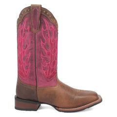 Laredo Women's Faye Broad Square Toe Leather Boots - Brown / Pink 3117
