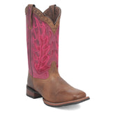 Laredo Women's Faye Broad Square Toe Leather Boots - Brown / Pink 3117 - Dan Post Boots