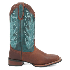Laredo Women's Faye Broad Square Toe Leather Boots - Brown / Turquoise 3116