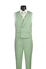 Light Green Modern Fit 3-Piece Suit with Lapel Vest & Adjustable Pants