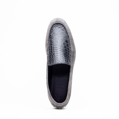 Zelli Bene Sueded Goatskin and Crocodile Loafer in Grey