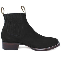 Los Altos Men's Round Toe Suede Leather Short Boots - Black 50B6305