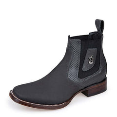 Los Altos Men's Wide Square Toe Suede Leather Short Boots - Gray 82BVI6309
