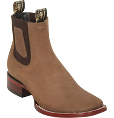 Los Altos Men's Wide Square Toe Suede Leather Short Boots - Taupe 82BE6361